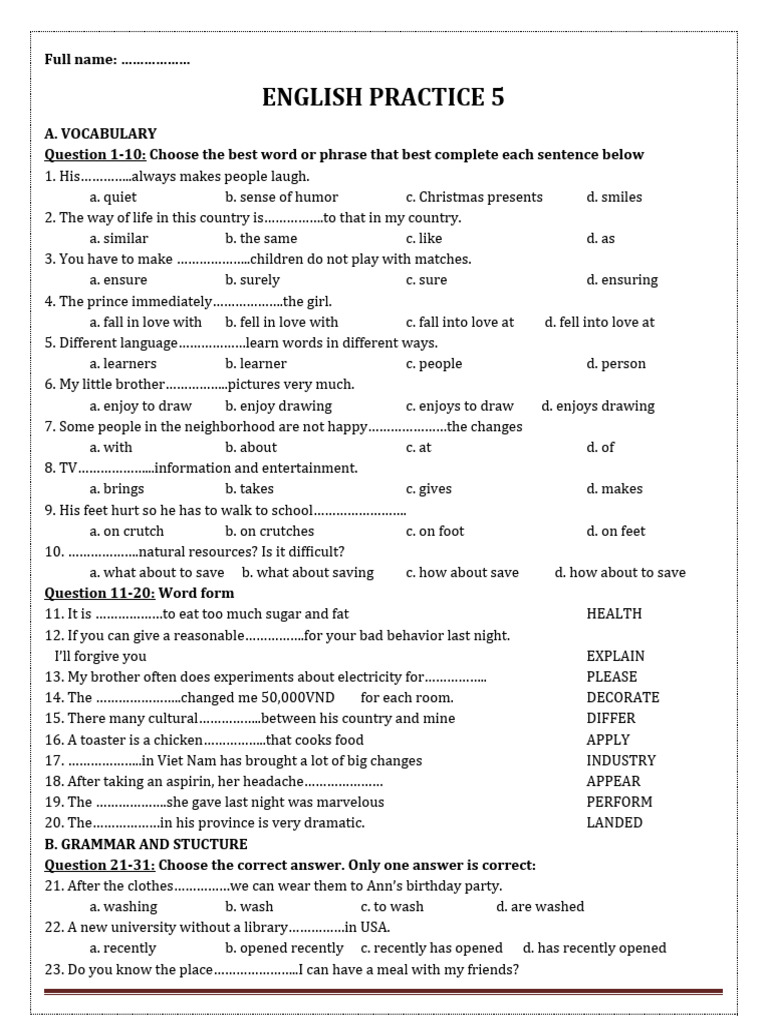 Practice Test 5 | PDF