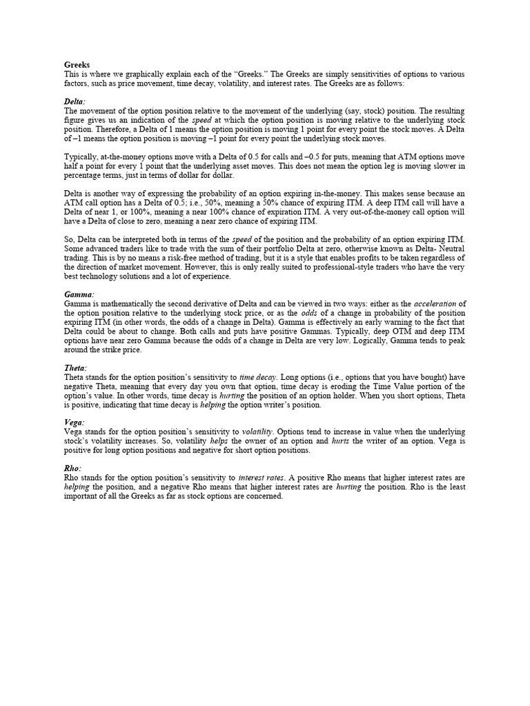 Option Greeks | PDF | Greeks (Finance) | Option (Finance)