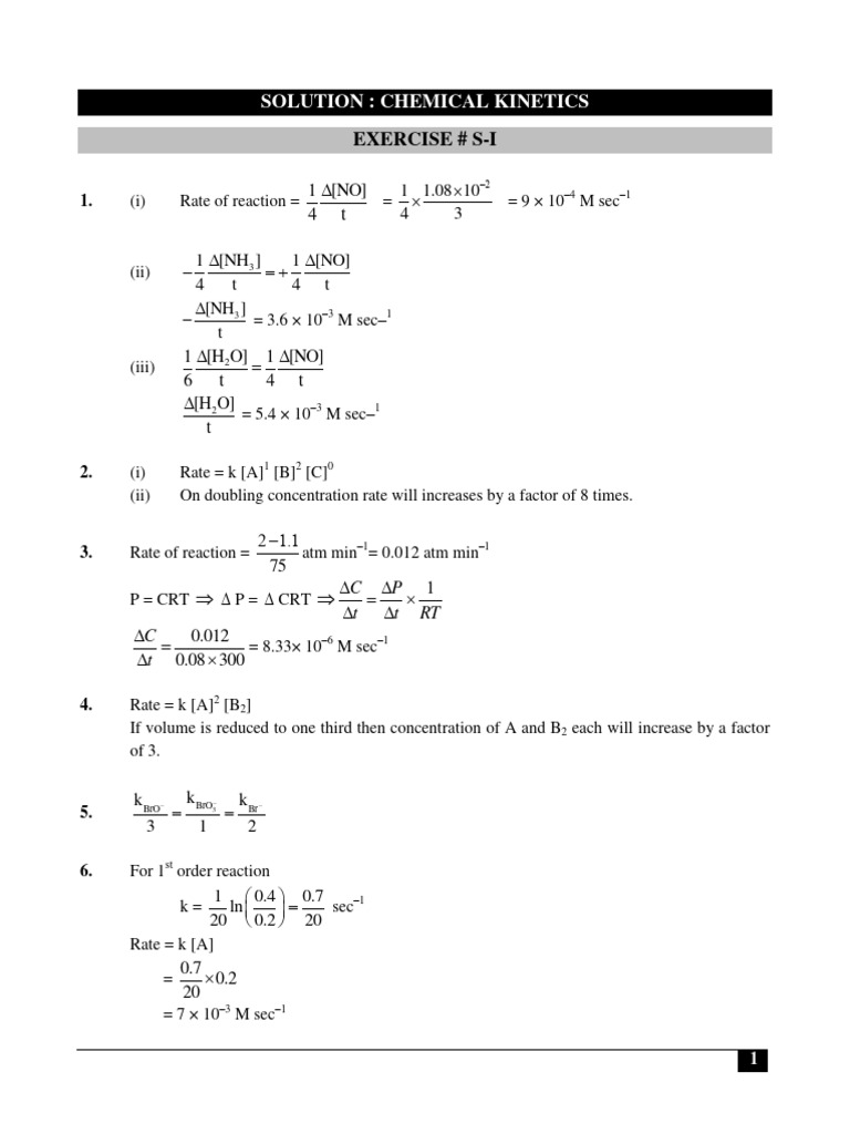 Chemical Kinetics Sol Pdf Reaction Rate Chemical Process Engineering