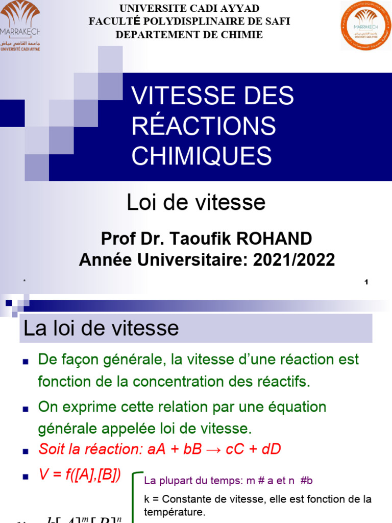 Loi de vitesse des réactions chimiques | PDF | Cinétique chimique ...