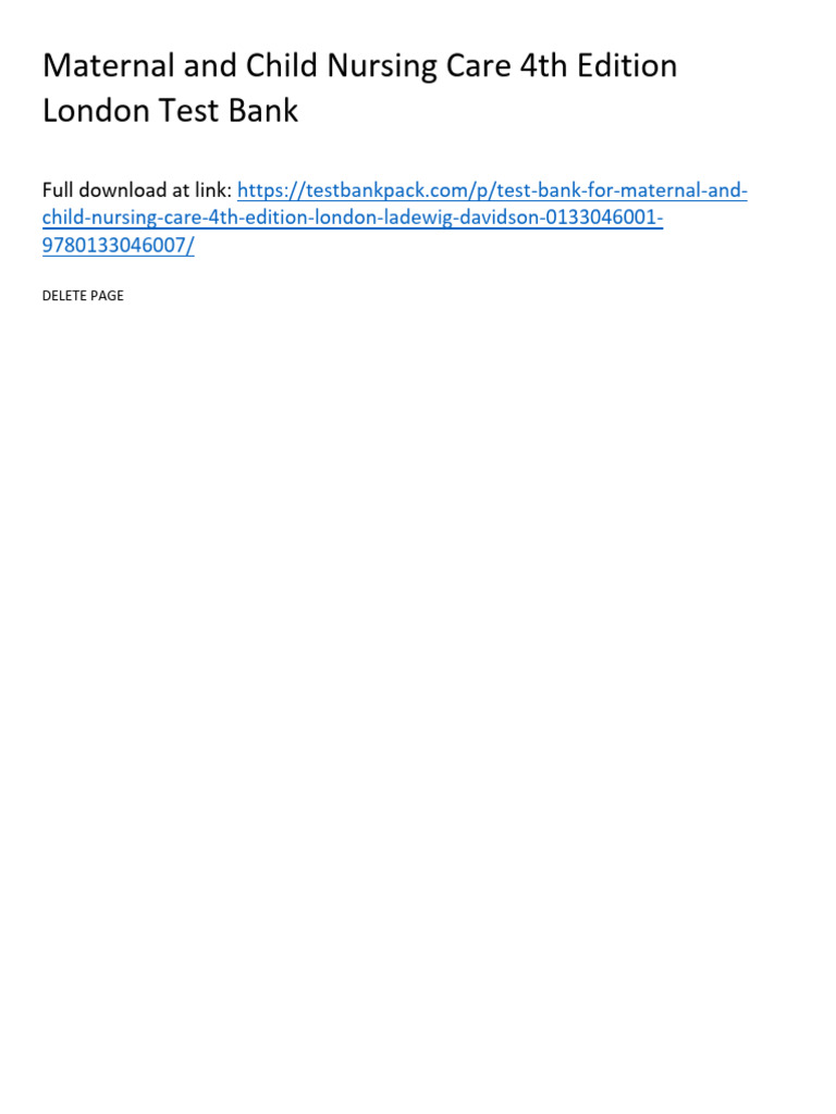 Maternal and Child Nursing Care 4th Edition London Test Bank 1 PDF
