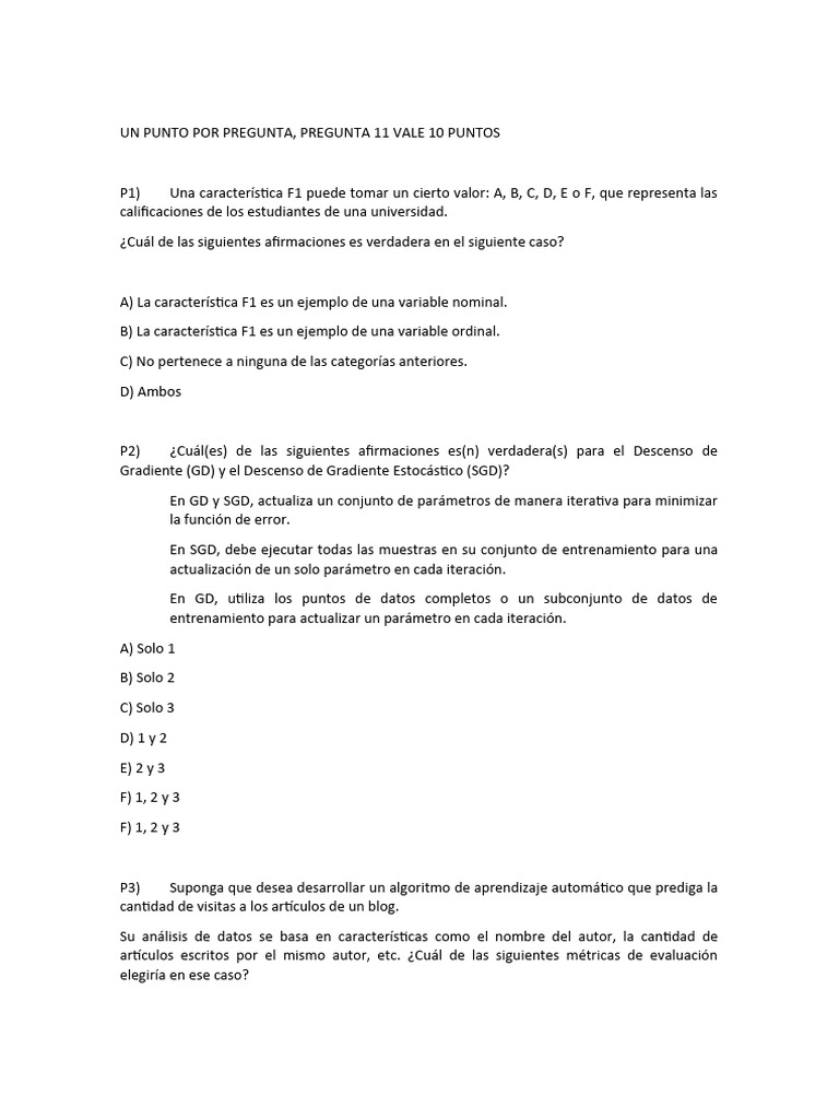 Examen de Machine Learning y Estadística | PDF | Errores tipo I y tipo ...