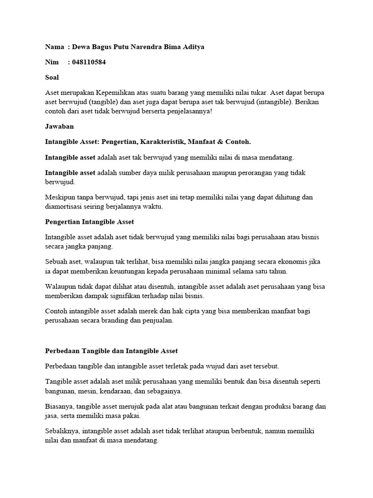 Intangible Asset: Contoh & Manfaat | PDF | Hukum
