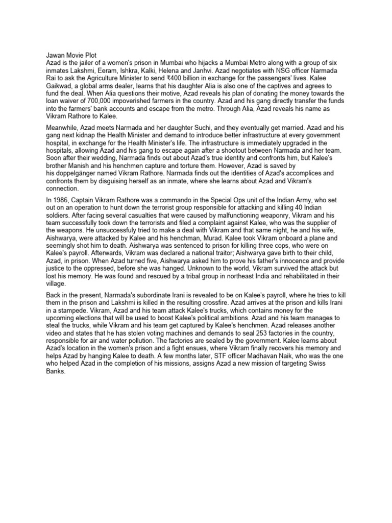 Jawan movie plot pdf