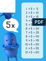 Póster de Matemáticas Azul Personaje 3D Tabla de Multiplicar 5x