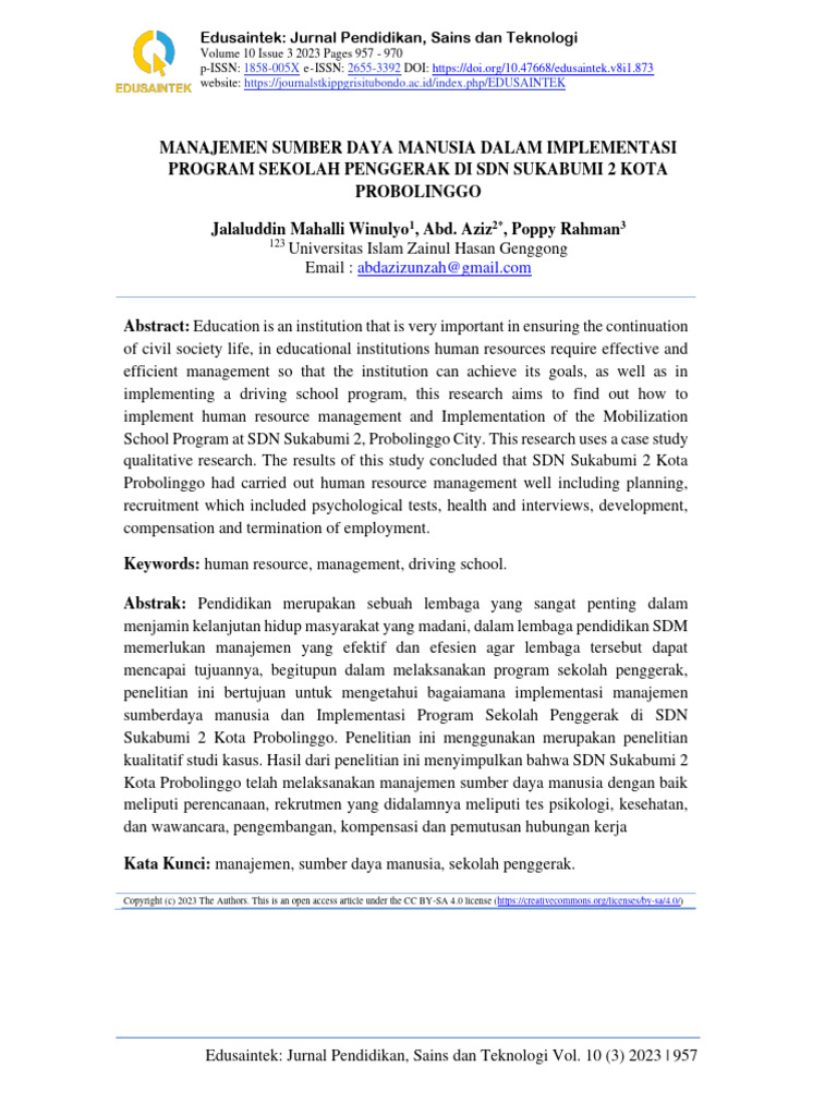 Edusaintek: Jurnal Pendidikan, Sains Dan Teknologi: Volume 10 Issue 3 ...