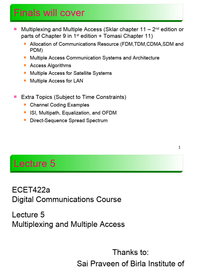 ECET422a Multiplexing and Multiple Access PDF