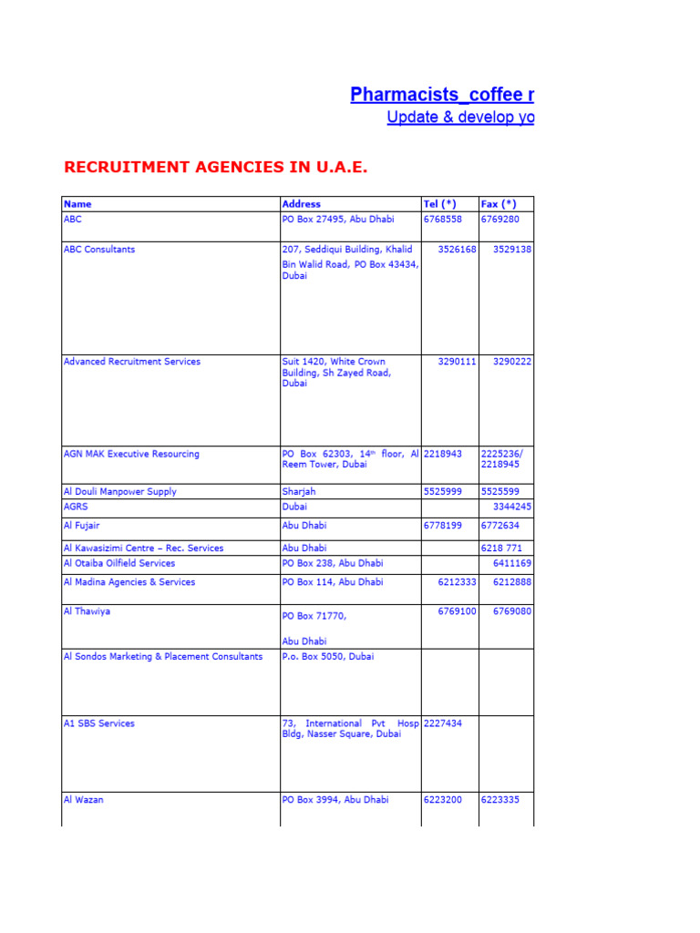 Recruitment Agencies In Uae Pdf Dubai United Arab Emirates