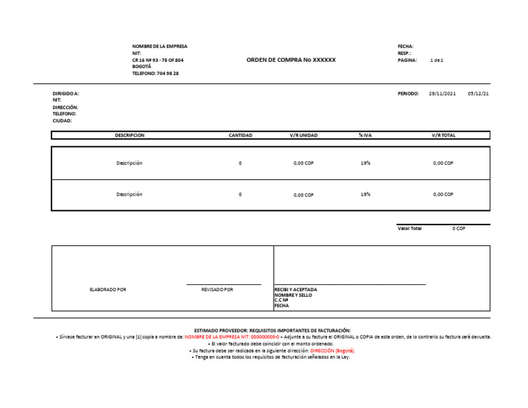 Modelo Orden de Compra | PDF