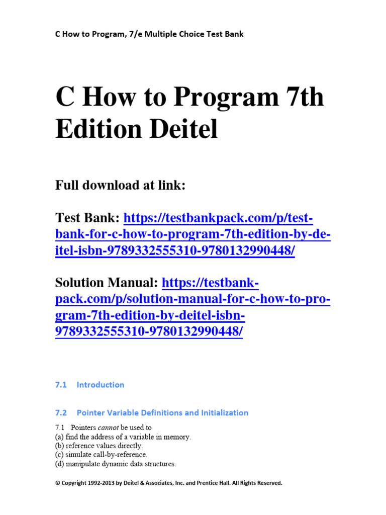 C how to program 7th edition deitel test bank 1 pdf