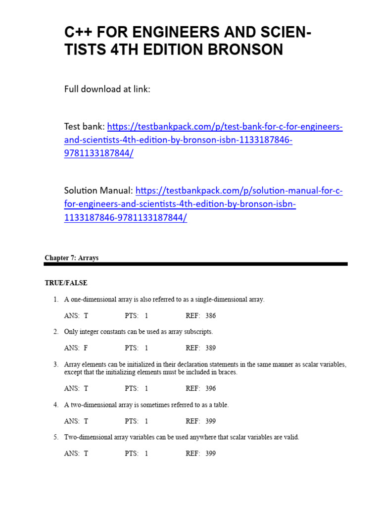 C++ Arrays Quiz - True/False & MCQs | PDF | Computers