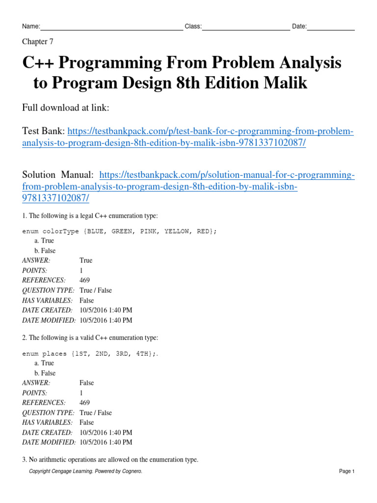 C++ Programming From Problem Analysis To Program Design 8th Edition ...