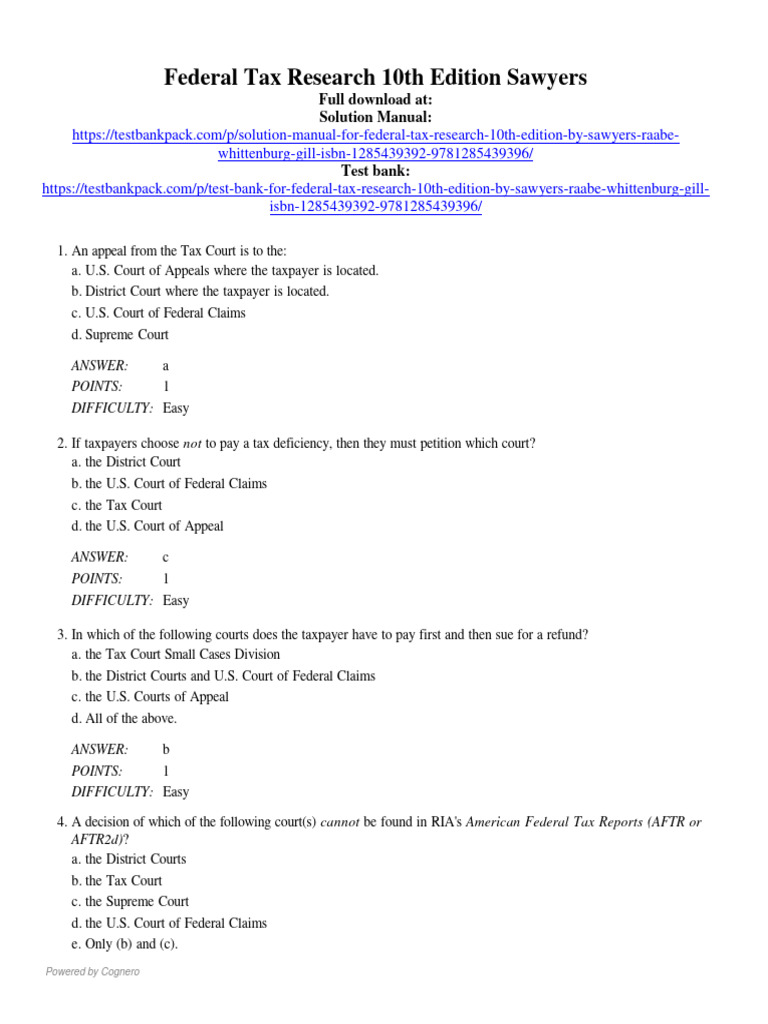 Federal Tax Research 10th Edition Sawyers Test Bank 1 PDF