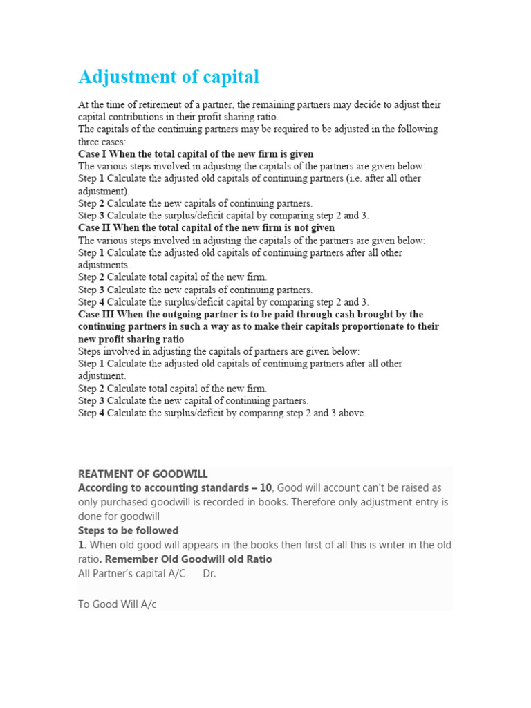 Adjustment of Capital PDF Goodwill (Accounting) Loans