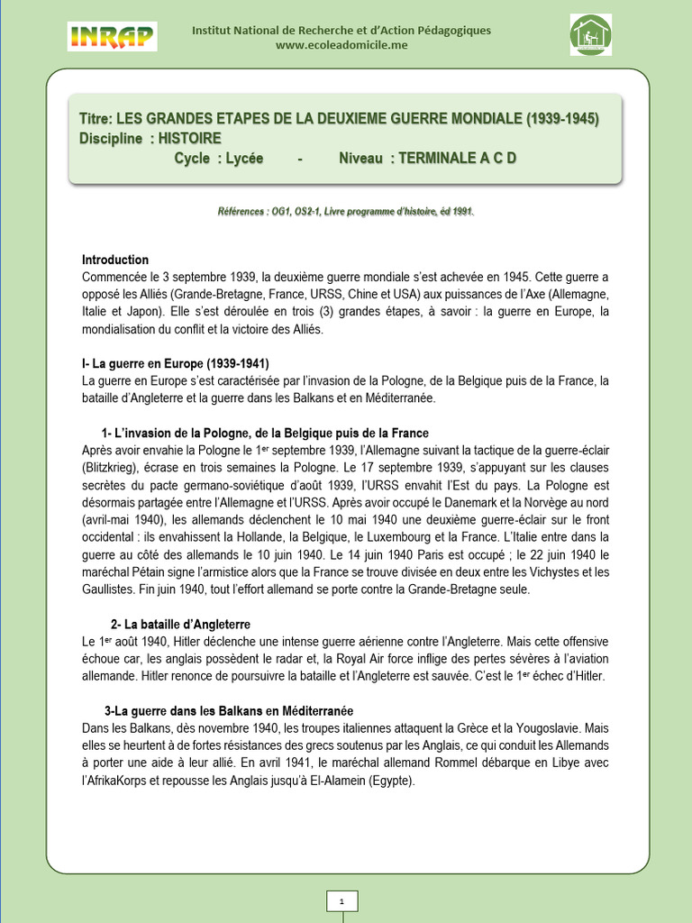 Phases de la Seconde Guerre mondiale | PDF