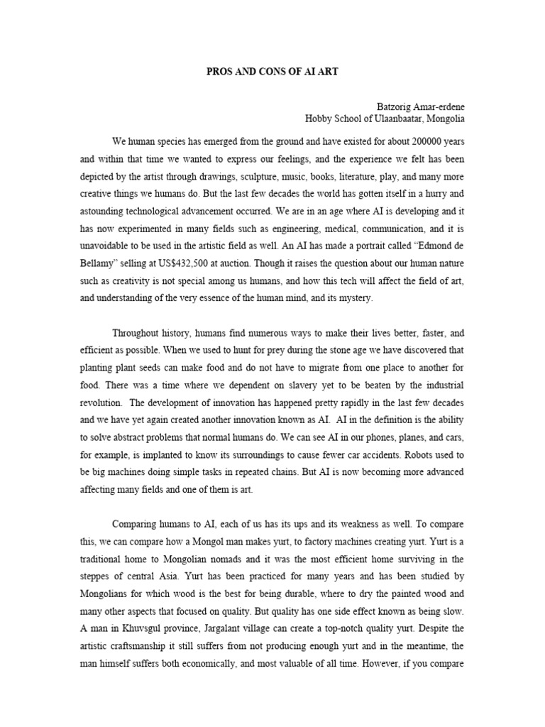 Pros and Cons of AI Art | PDF | Artificial Intelligence | Intelligence