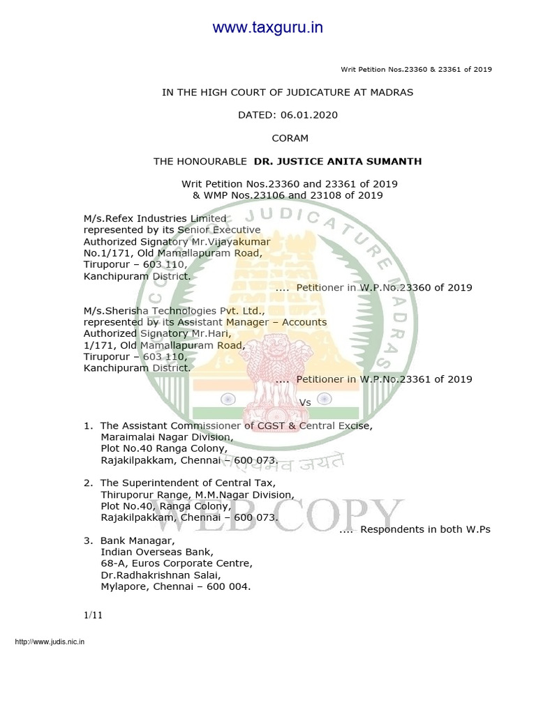 Refex industries ltd vs assistant commissioner of cgst central excise