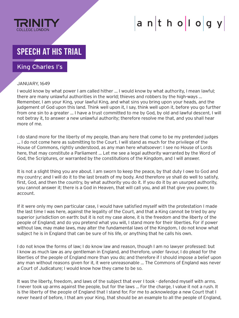 AdPol King Charles Speech at His Trial PDF Liberty Government
