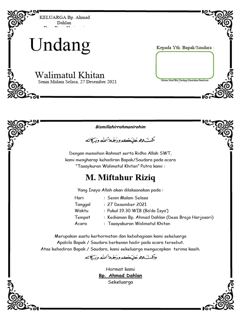 Undangan Walimatul Khitan | PDF