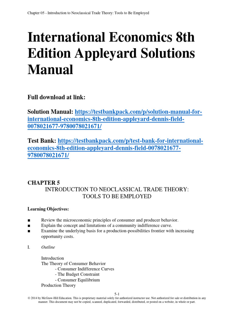 International Economics 8th Edition Appleyard Solutions Manual 1 | PDF