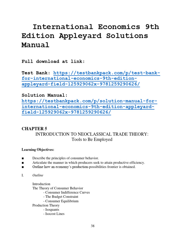 International Economics 9th Edition Appleyard Solutions Manual 1 | PDF
