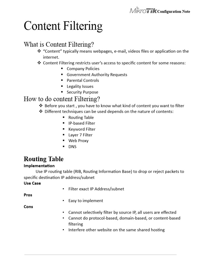Mikrotik Content Filtering Techniques | PDF | Computers