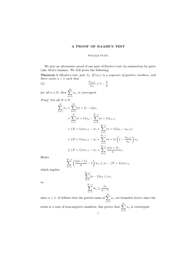 Alternative Proof of Raabe's Test | PDF