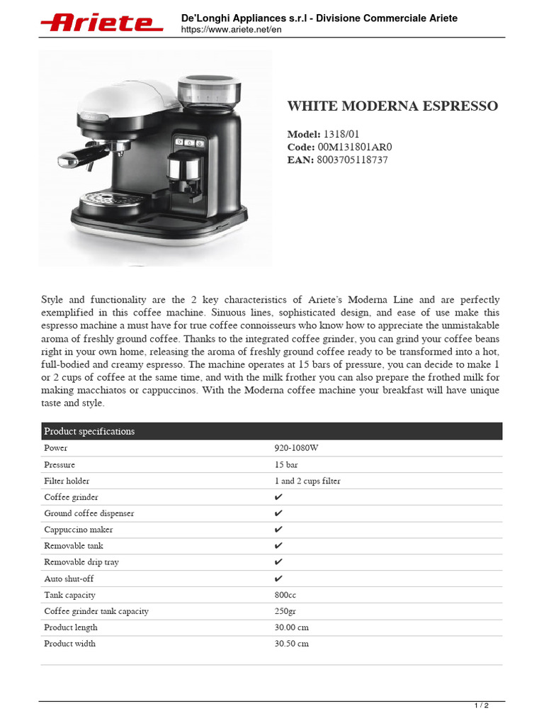 Espresso Coffee Maker Moderna Bianco | PDF