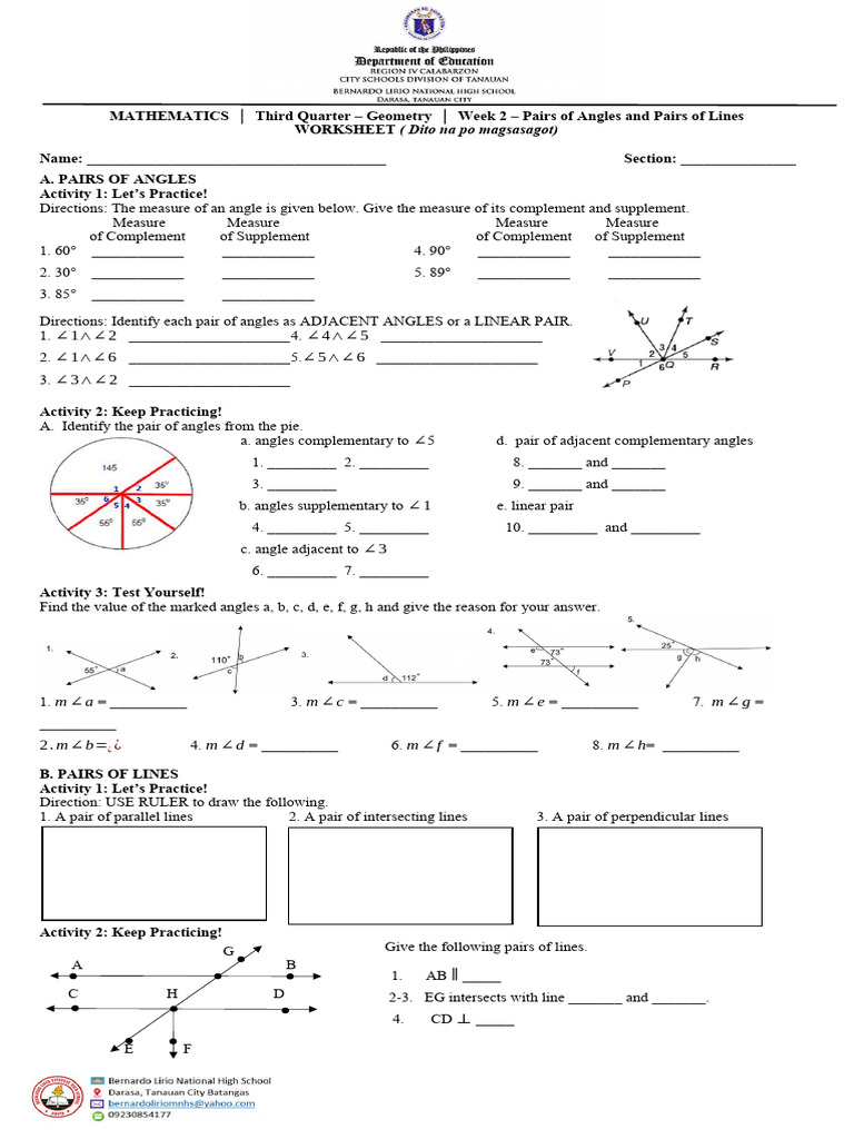 Geometry Worksheet: Angles and Lines | PDF | Angle | Geometry
