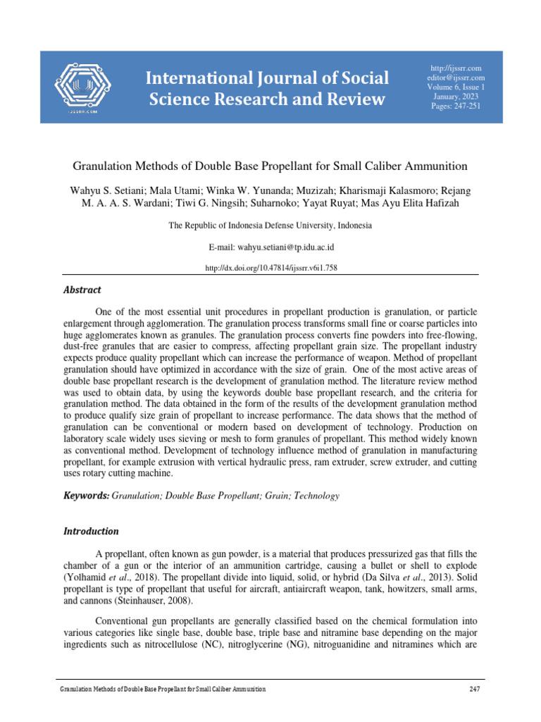 The Granulation Methods of Double Base Propellant PDF Extrusion