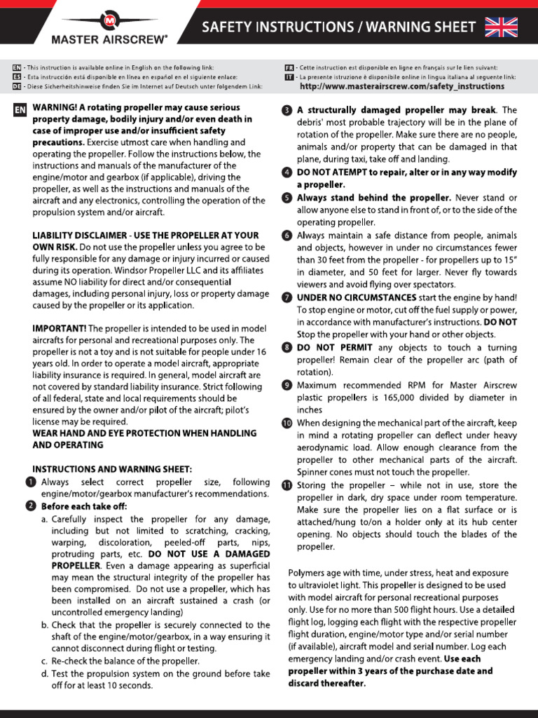 Safety Instruction en - Master Airscrew | PDF