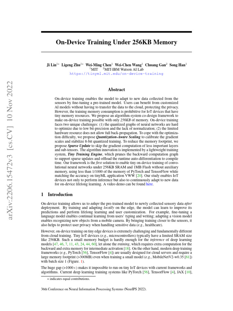 OnDevice Training Under 256KB Memory Indicates Equal Contributions PDF