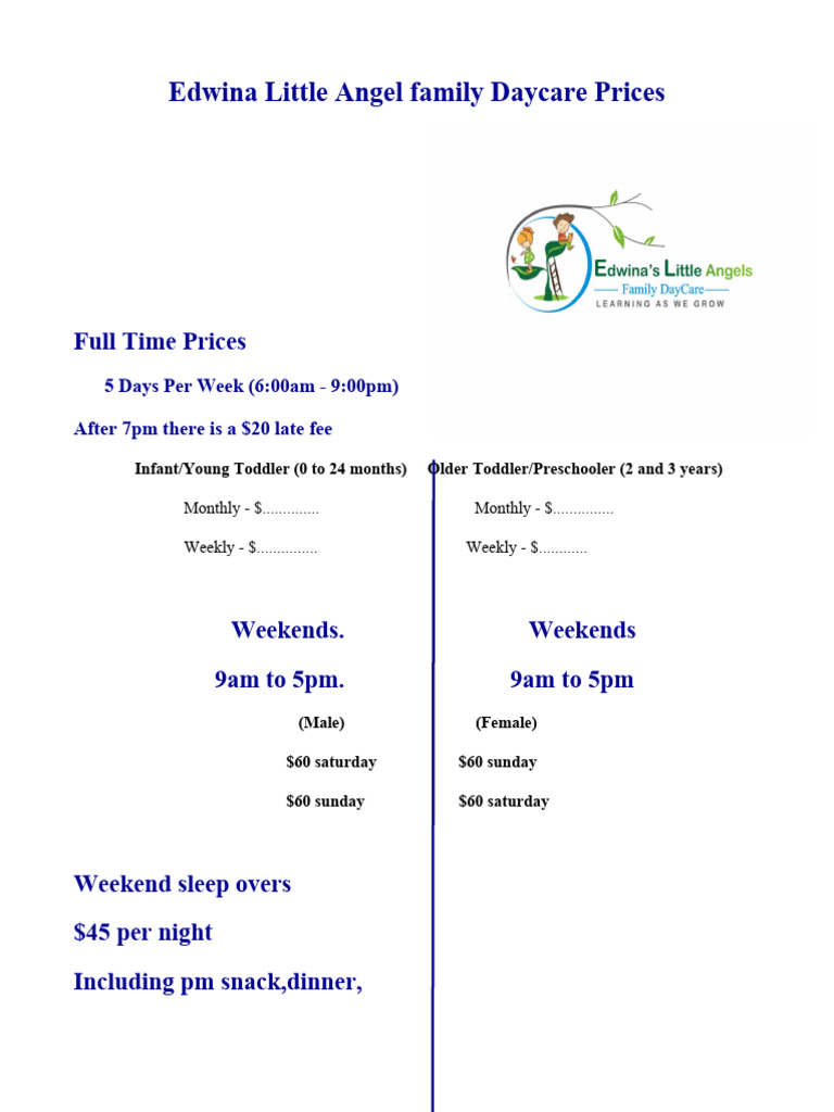 Daycare Prices PDF