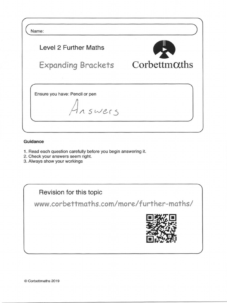 Expanding Brackets Answers PDF