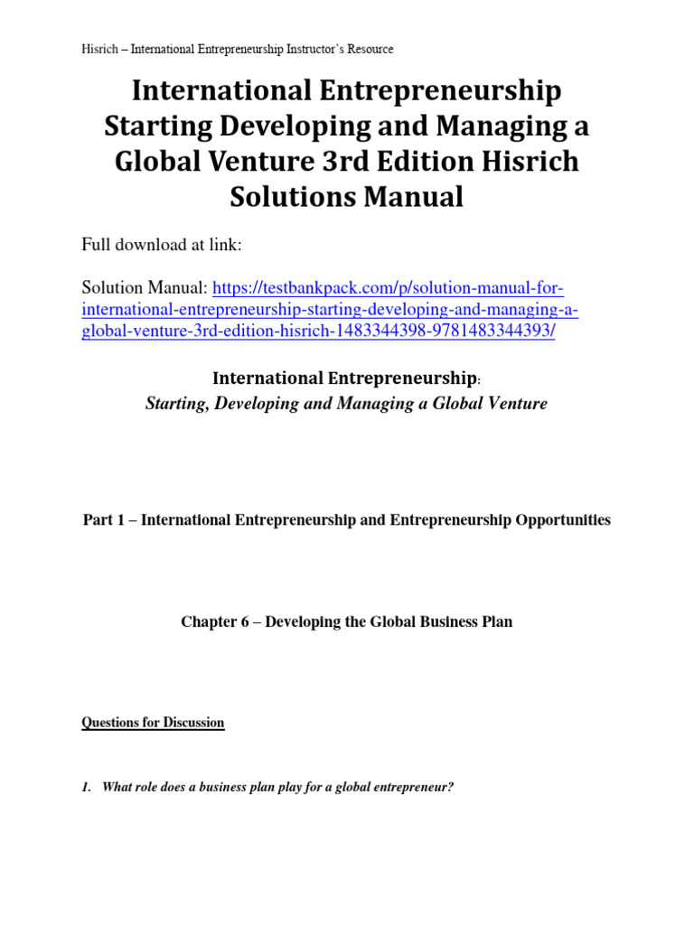 International Entrepreneurship Starting Developing and Managing A Global Venture 3rd Edition ...
