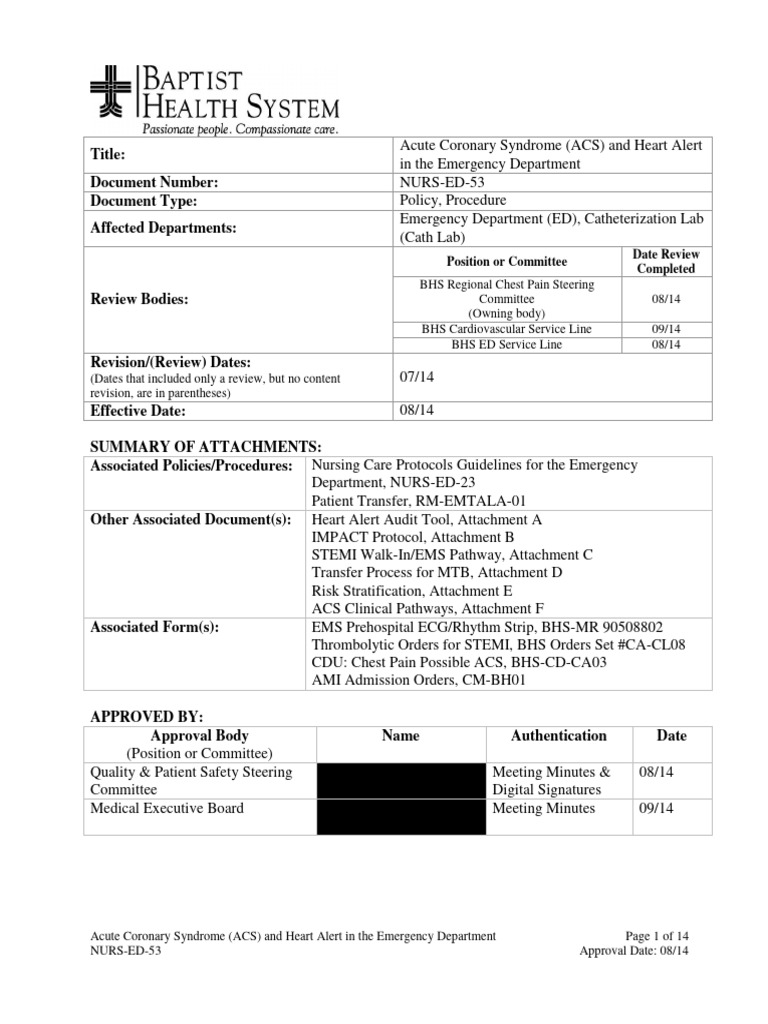 ACS and Heart Alert Protocols in ED | PDF | Myocardial Infarction ...