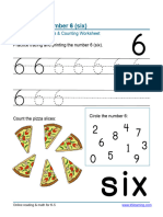 Kindergarten Tracing Numbers Six 6