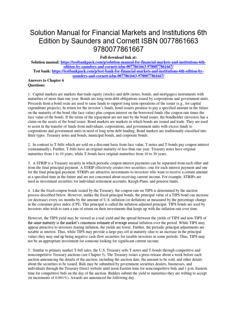 Financial Markets and Institutions 6th Edition Saunders Solutions