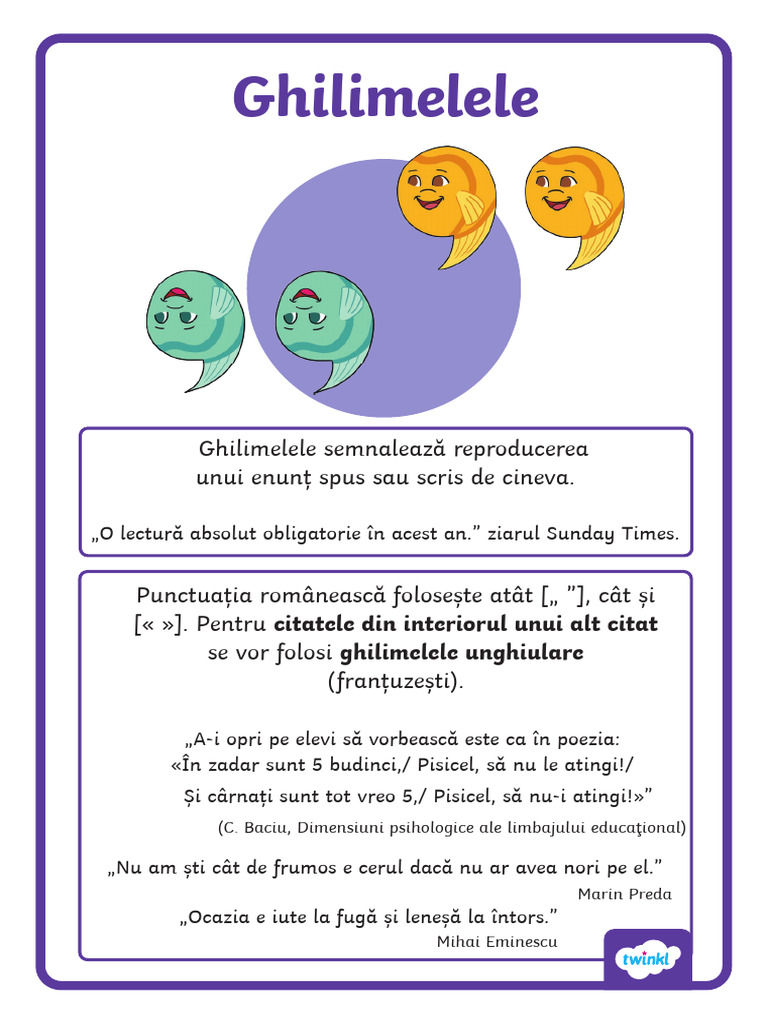 Semnele De Punctuatie Ghilimelele Plansa Explicativa Pdf