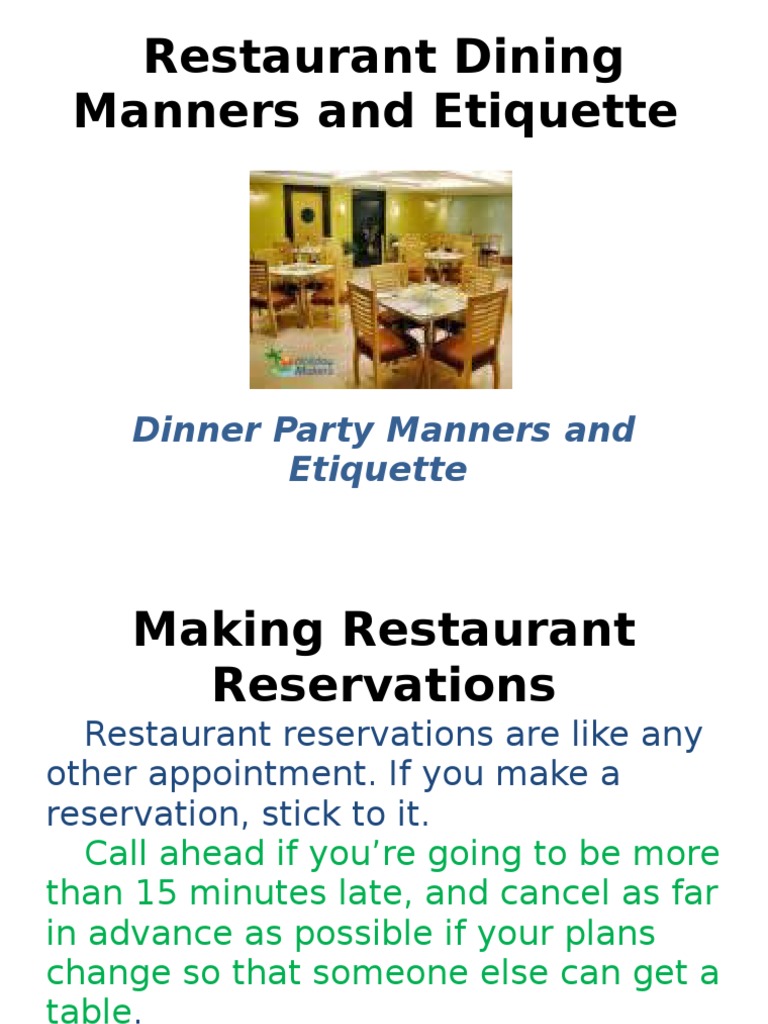 Restaurant Dining Manners and Etiquette PDF Tableware Food And
