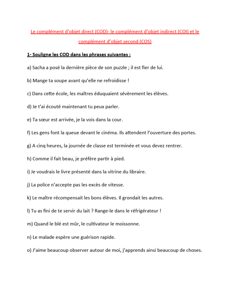 COD COI COS Révision Exercices | PDF