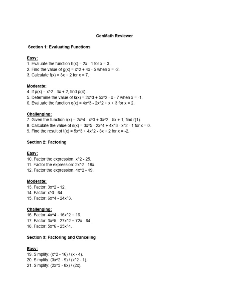 General Math Functions and Factoring Guide | PDF | Teaching Methods ...
