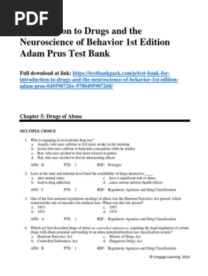 Introduction to Drugs and the Neuroscience of Behavior 1st Edition Adam Prus Test Bank 1