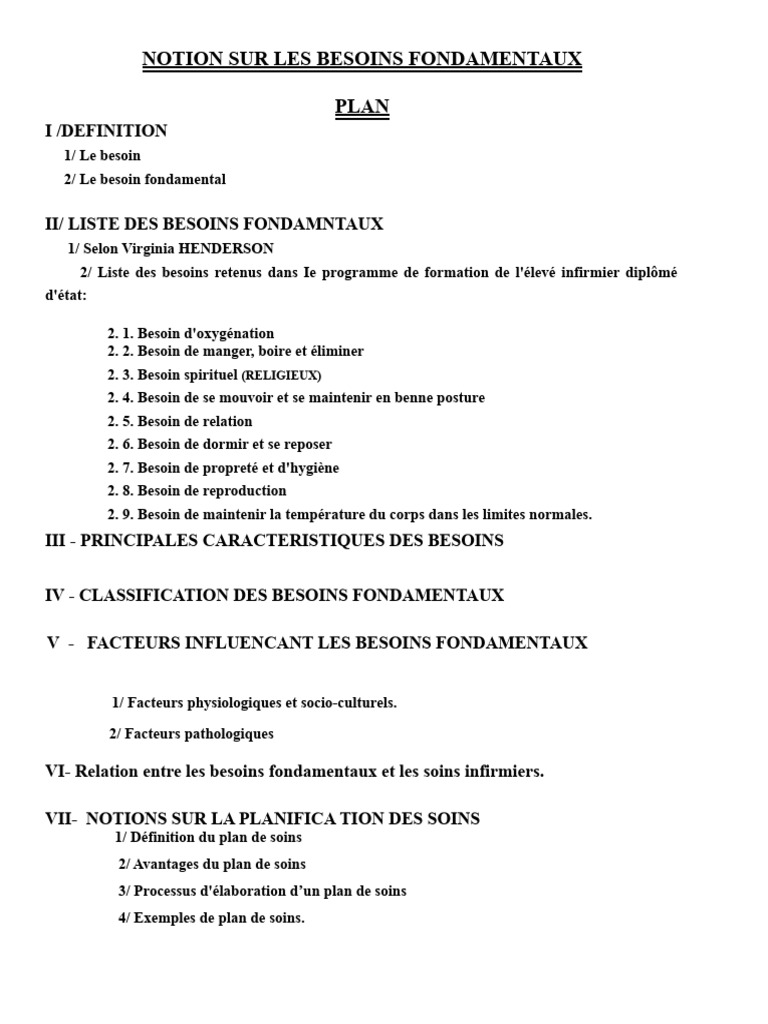 Notions Sur Les Besoins Fondamentaux | PDF