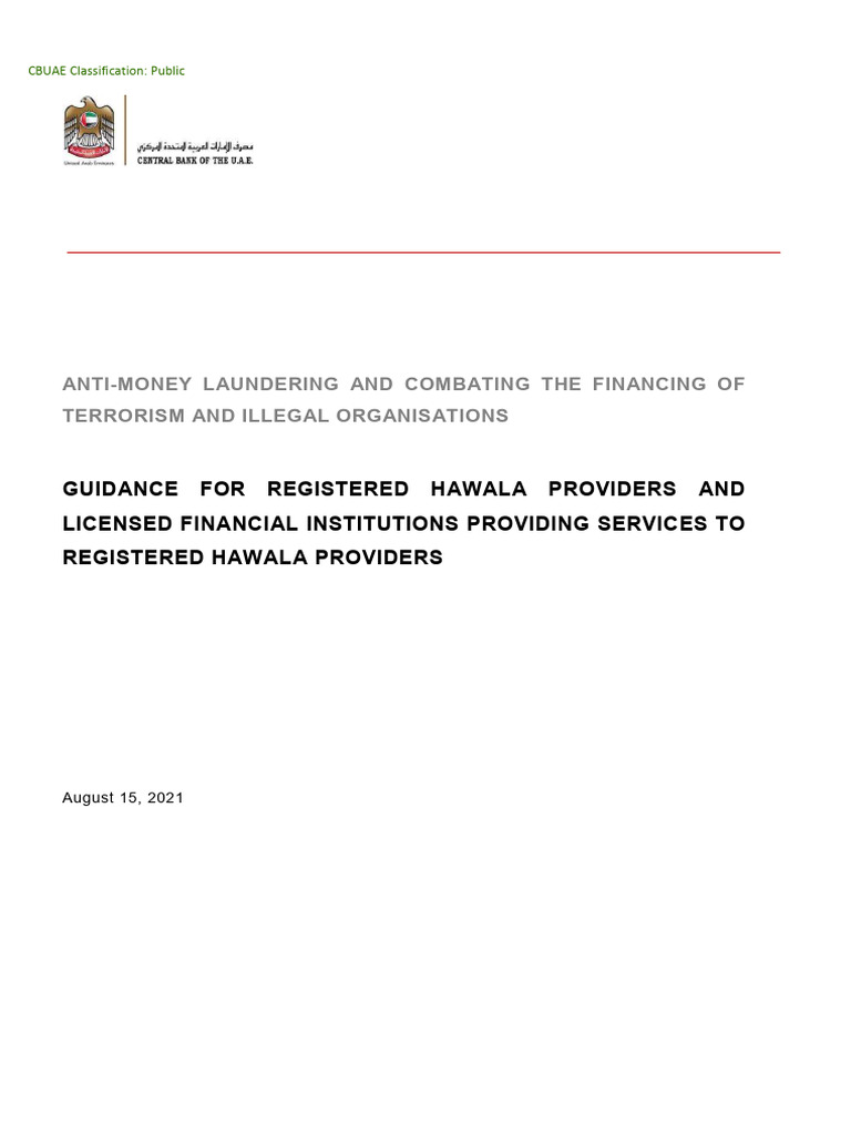 AMLCFT Guidance For Registered Hawala Providers and LFIs Providing