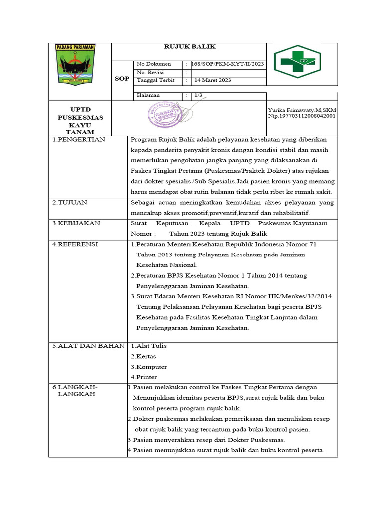 3.7.2.a Sop Rujuk Balik | PDF