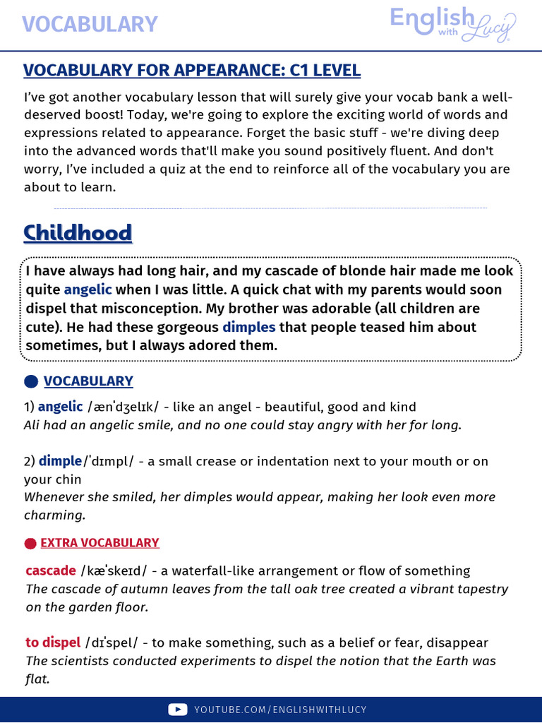 Appearance Vocabulary C1 Level Pdf Eyebrow