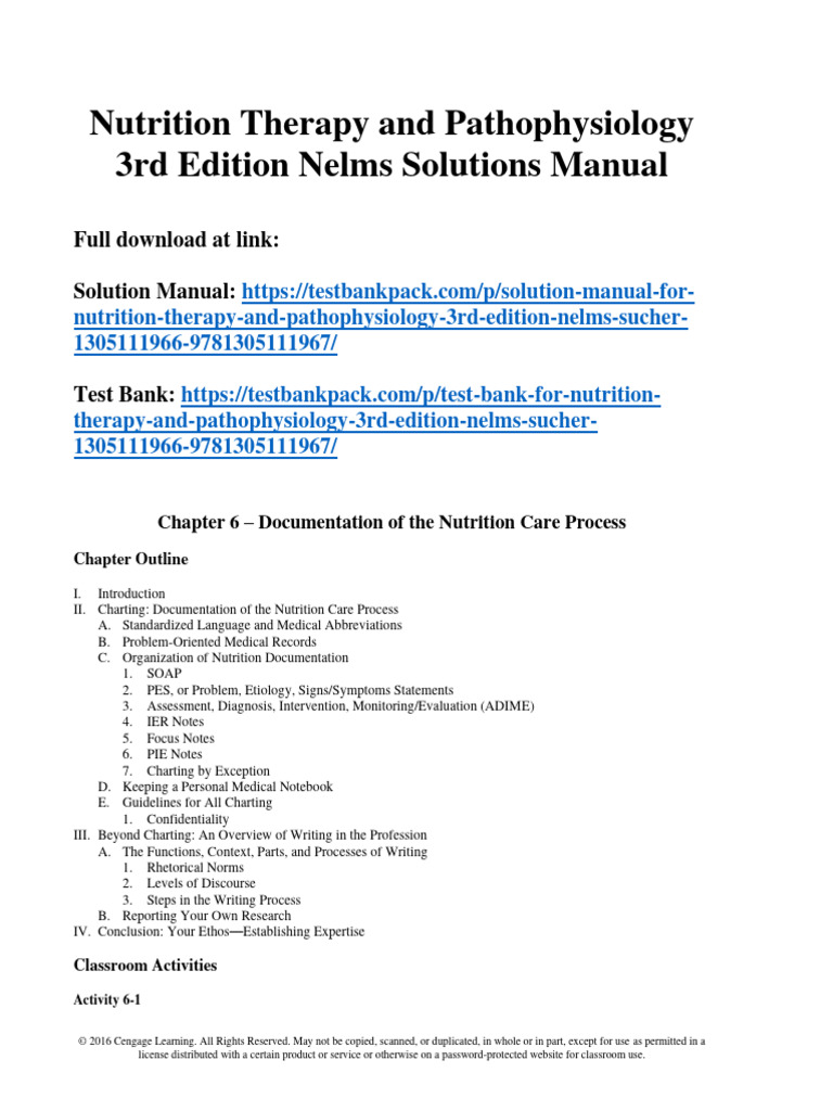 Nutrition Therapy and Pathophysiology 3rd Edition Nelms Solutions