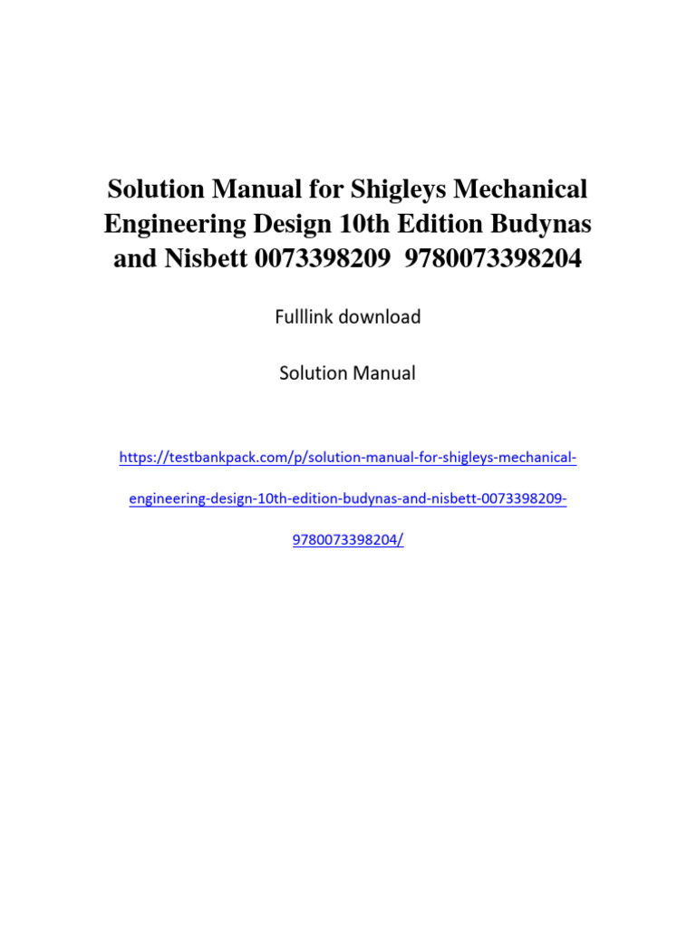 Solution Manual For 9780073398204 Shigleys Mechanical Engineering ...