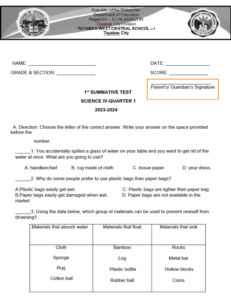 1st summative test pdf